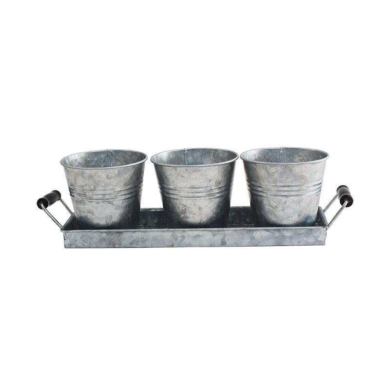 Galvanized metal kitchen garden herb pots set