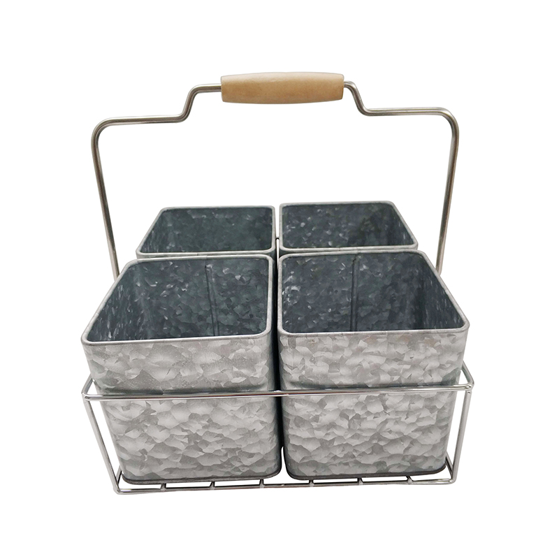 Galvanized Metal 4 tin containers Caddy Organizer 