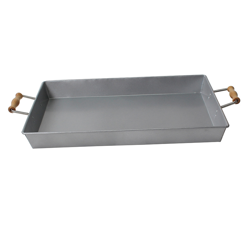 Stainless Steel Rectangle Silver Serving Trays With Wood Handle