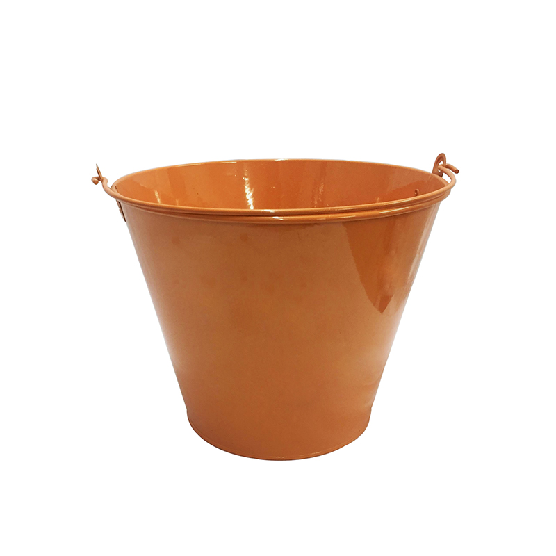 Orange Power Coated Custom Logo Galvanized Metal Bucket with handle