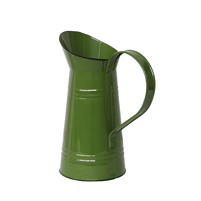Green French Style Country Primitive Flower Vase Jug Rustic Metal Pitcher for for