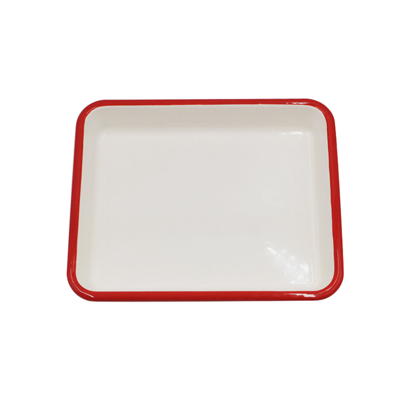 Enamelware Solid White with Red Rim Square Dinner Enamel plate