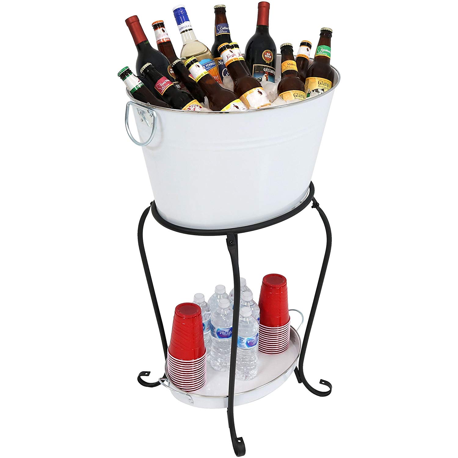 White Finish Beverage beer wine Holder with Stand and Tray for Parties
