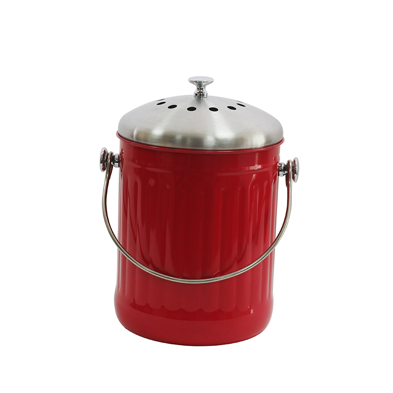 Red Stainless Steel 1.3 Gallon/5 Liter Indoor Countertop Composter Waste Pail com