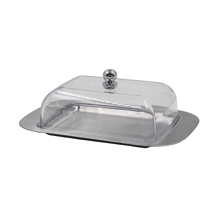 Stainless Steel Metal Covered Butter Dish For Kitchen With Clear plastic Lid 