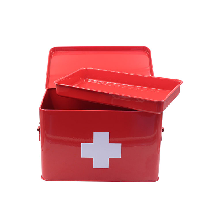 Galvanized Medicine Storage Box Metal First Aid Box with Side Handles 