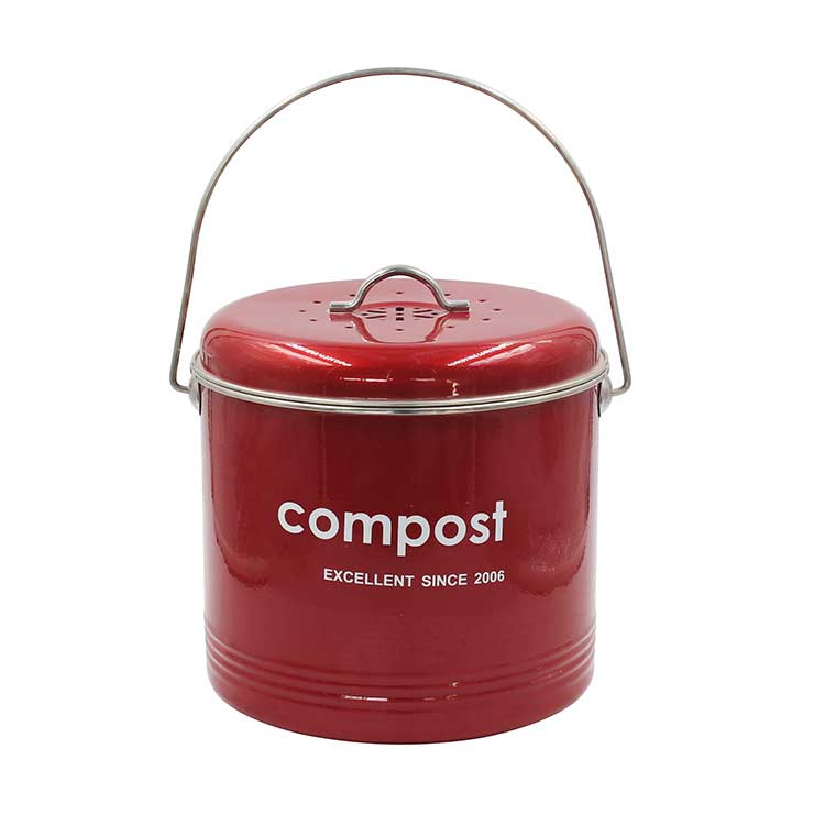 Powder Coated Carbon Steel Kitchen Countertop Compost Bin With lid