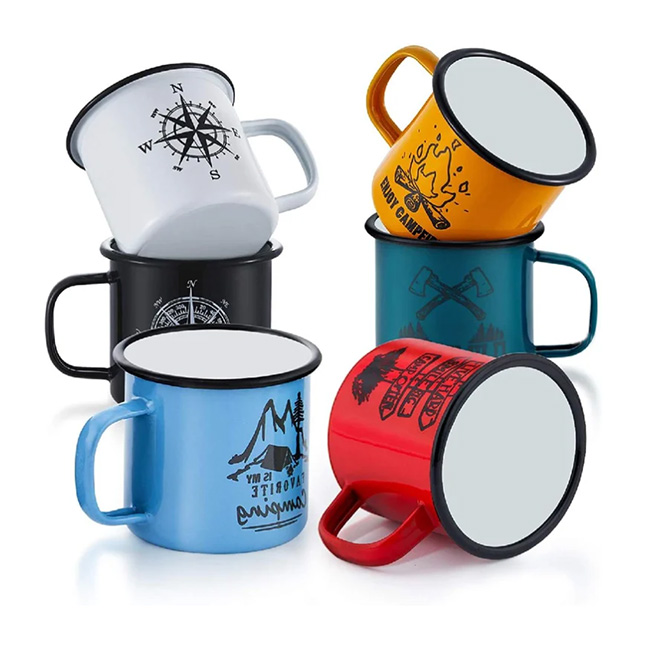 Enamel Camping Mug Metal Enamel Coffee Tea Mugs Cups For Camping Hiking Backpacking
