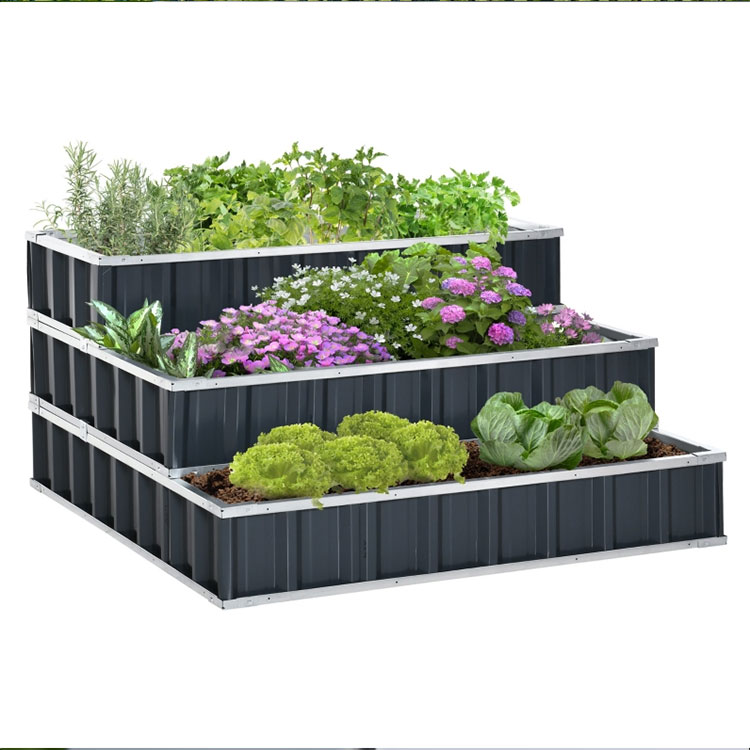 Galvanized 3 Tier Raised Garden Bed Metal Elevated Planer Box Kit for Backyard Patio to Grow Vegetables