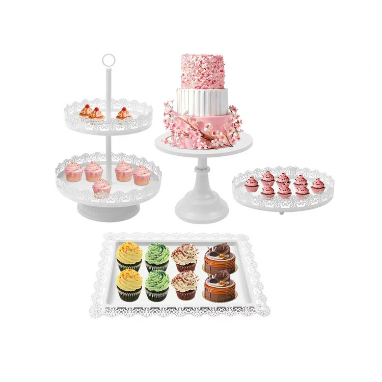 White Metal 4 Pcs Cake Stands Set Cupcake Stands Set Tea Dessert Display Stands for Birthday Party Wedding Party Arternoon