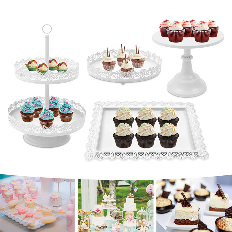 White 4 Pcs Birthday Party Wedding Party Tea Dessert Display Stands Metal Round C