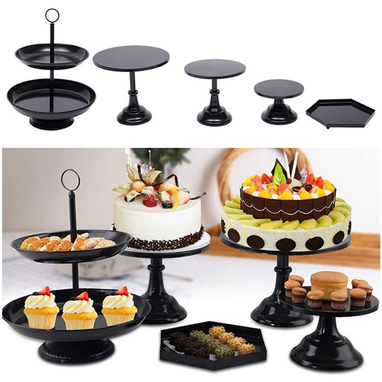 Black Iron Decor 5Pcs Cake Stand Set Cupcake Tower Holder Dessert Display Plate Set
