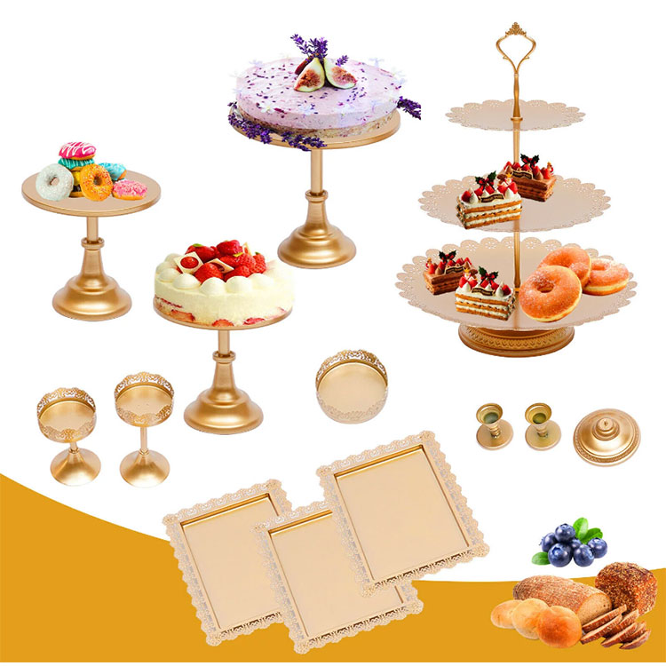 Iron Metal Set of 12 Pieces Cake Stands Iron Dessert Stand Wedding Cake Stand Cupcake Holder Fruits Dessert Display Plate Set