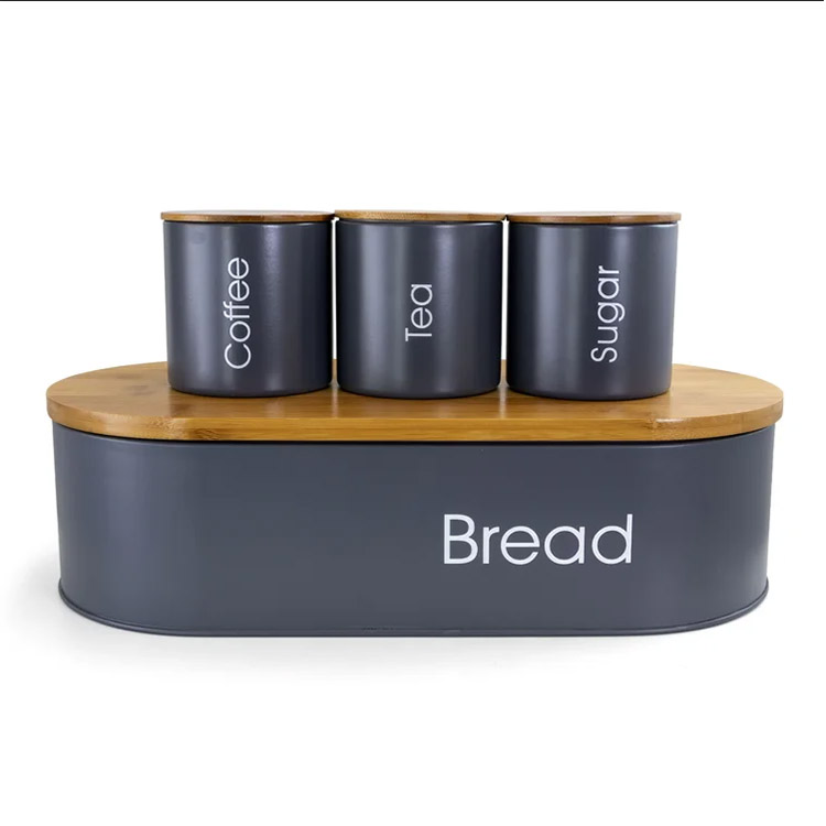 Metal 4 Piece Kitchen Canister Set Bread Box Bin Tea Coffee Sugar Food Storage Container Canisters